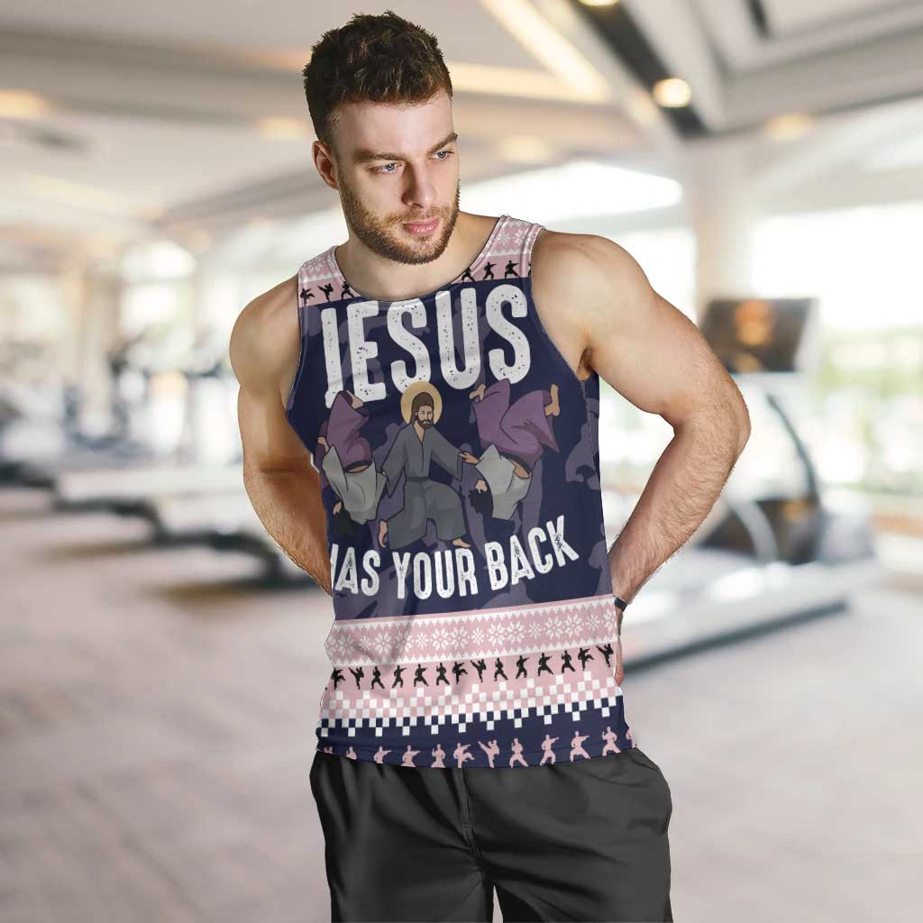 Jesus Has Your Back Jiu Jitsu Christmas Men Tank Top Funny Xmas Holiday Patterns - Wonder Print Shop