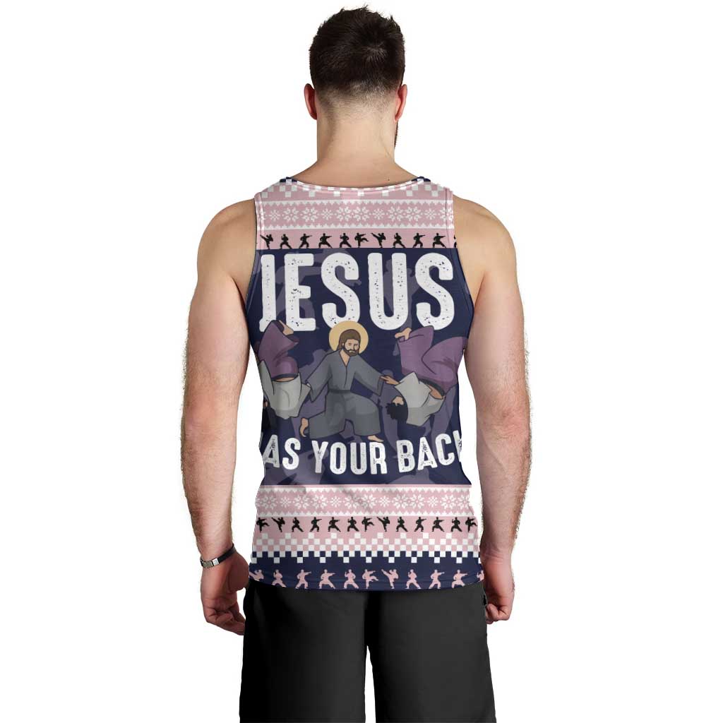 Jesus Has Your Back Jiu Jitsu Christmas Men Tank Top Funny Xmas Holiday Patterns - Wonder Print Shop