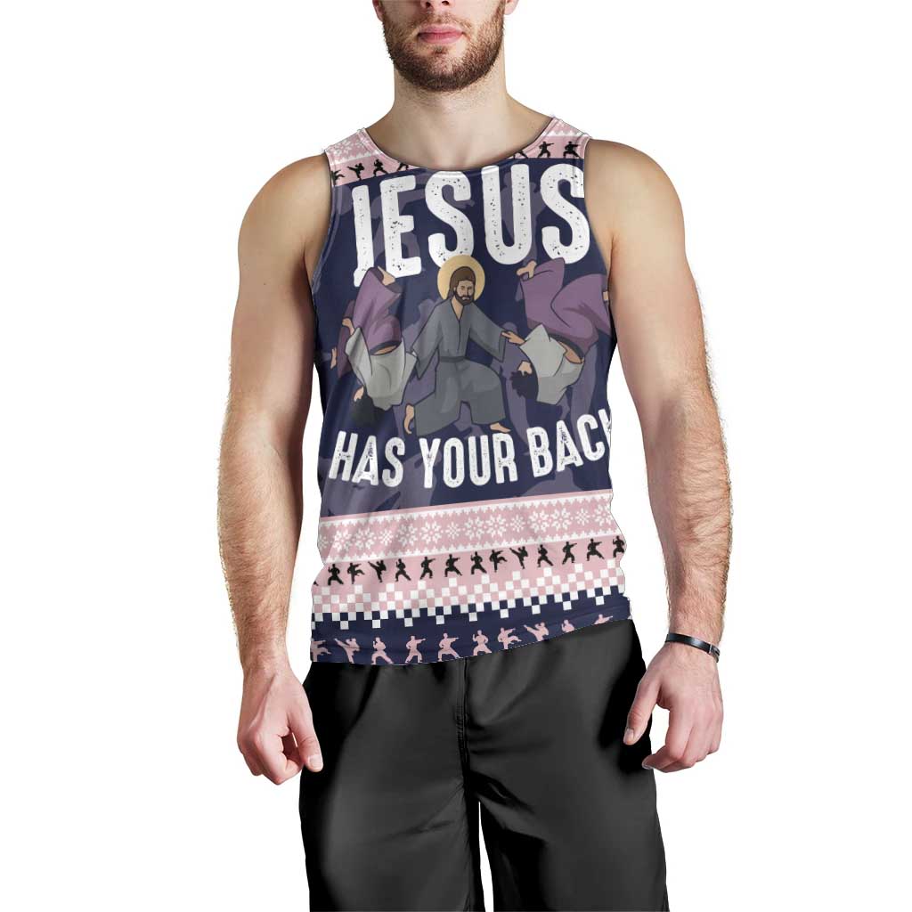 Jesus Has Your Back Jiu Jitsu Christmas Men Tank Top Funny Xmas Holiday Patterns - Wonder Print Shop