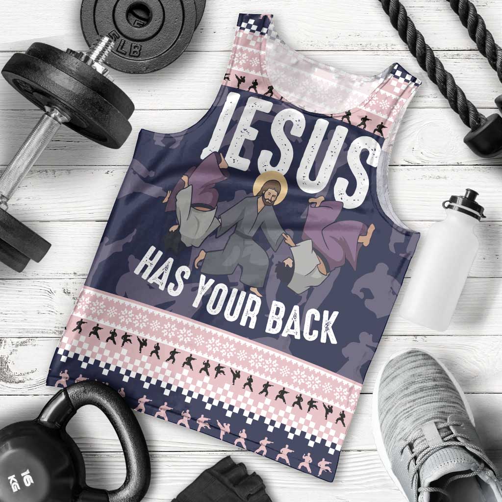 Jesus Has Your Back Jiu Jitsu Christmas Men Tank Top Funny Xmas Holiday Patterns - Wonder Print Shop