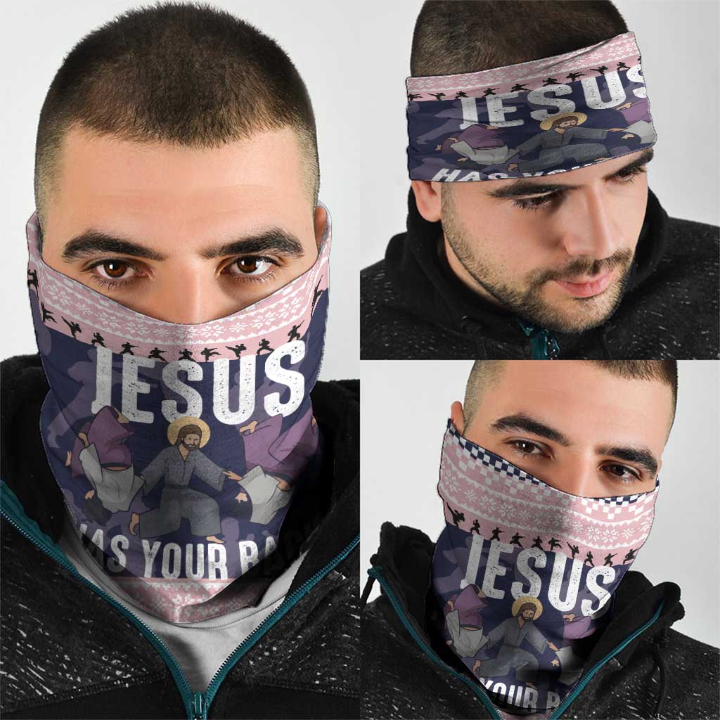 Jesus Has Your Back Jiu Jitsu Christmas Neck Gaiter Funny Xmas Holiday Patterns - Wonder Print Shop