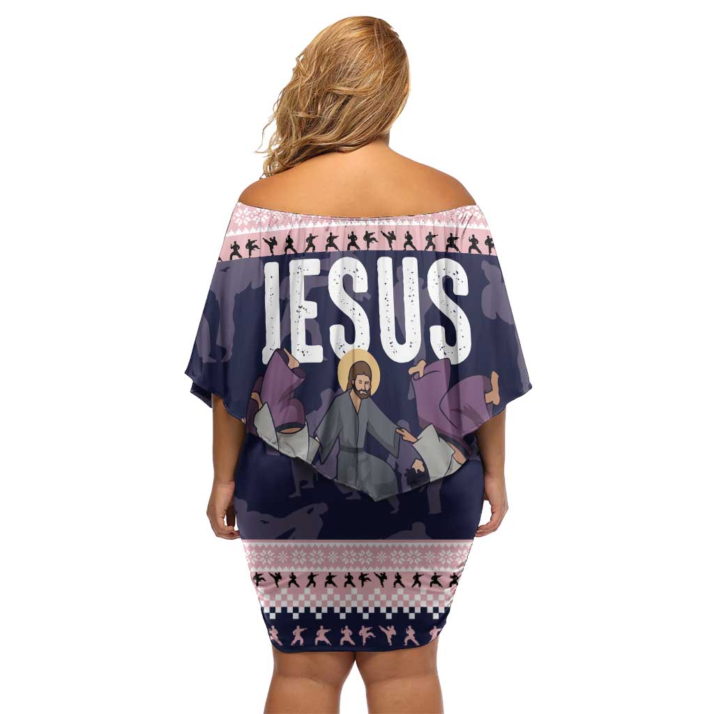 Jesus Has Your Back Jiu Jitsu Christmas Off Shoulder Short Dress Funny Xmas Holiday Patterns - Wonder Print Shop