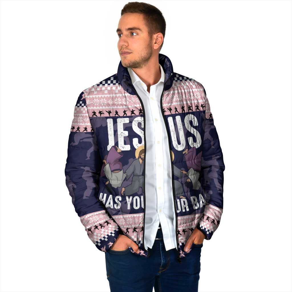 Jesus Has Your Back Jiu Jitsu Christmas Padded Jacket Funny Xmas Holiday Patterns - Wonder Print Shop