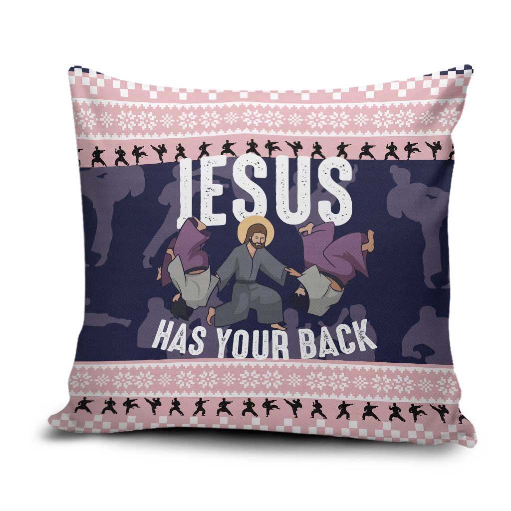 Jesus Has Your Back Jiu Jitsu Christmas Pillow Cover Funny Xmas Holiday Patterns - Wonder Print Shop