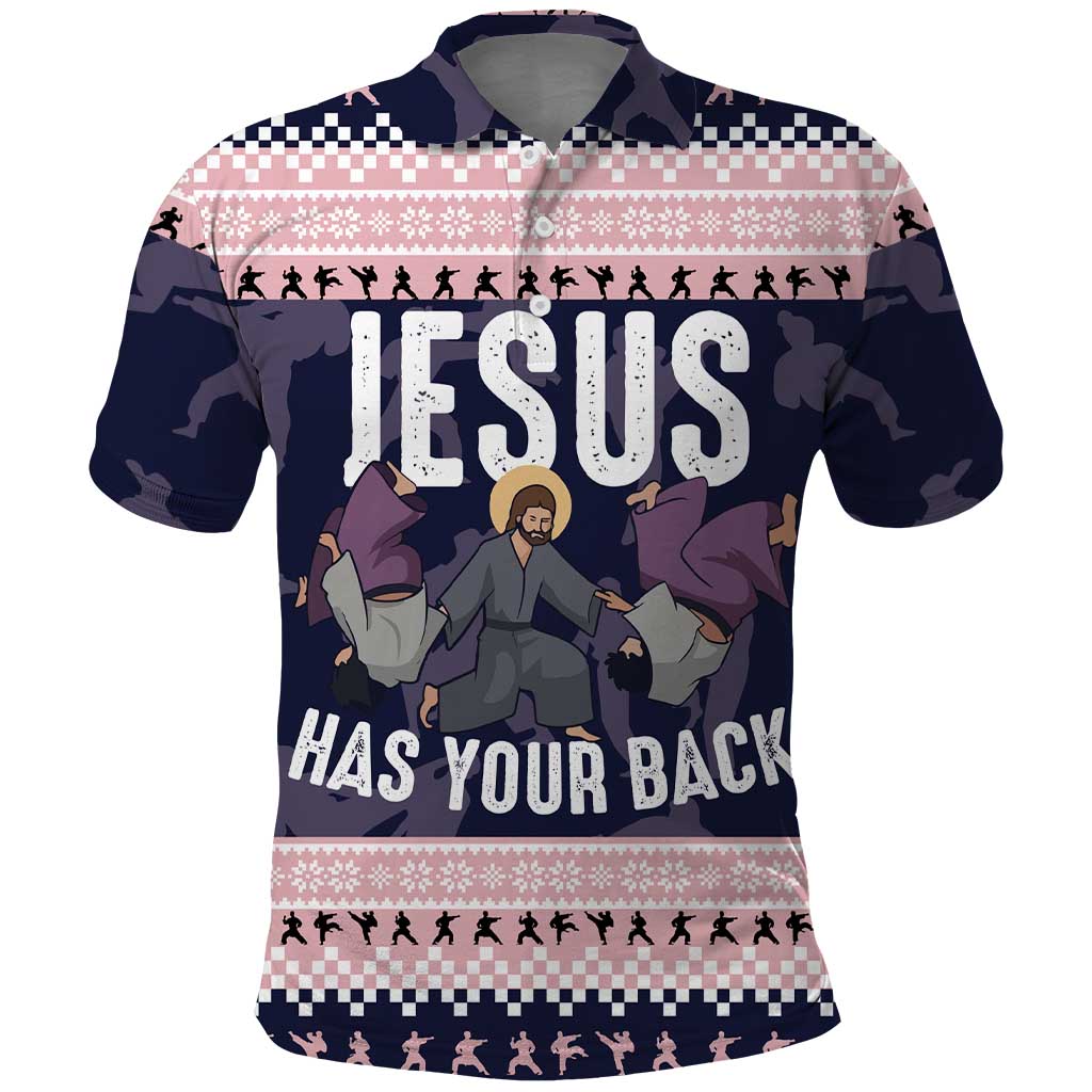 Jesus Has Your Back Jiu Jitsu Christmas Polo Shirt Funny Xmas Holiday Patterns - Wonder Print Shop