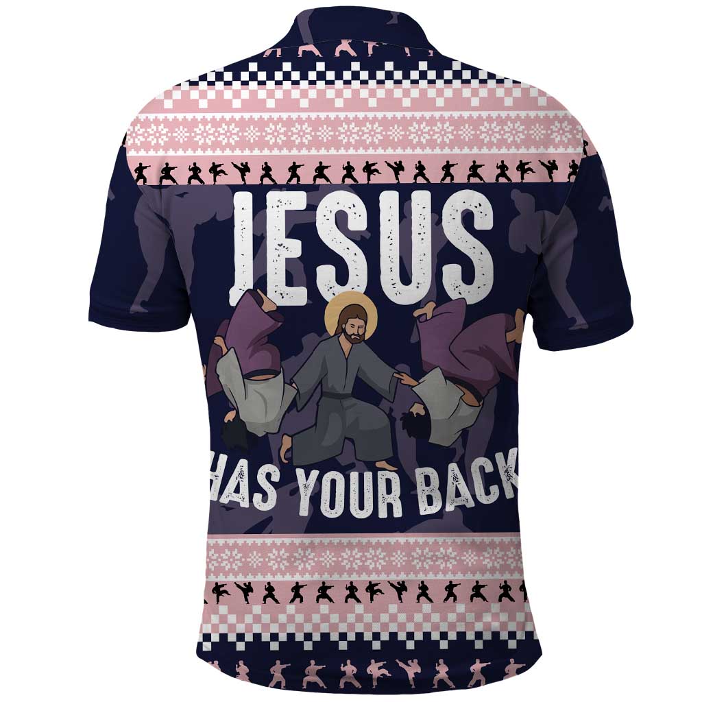 Jesus Has Your Back Jiu Jitsu Christmas Polo Shirt Funny Xmas Holiday Patterns - Wonder Print Shop