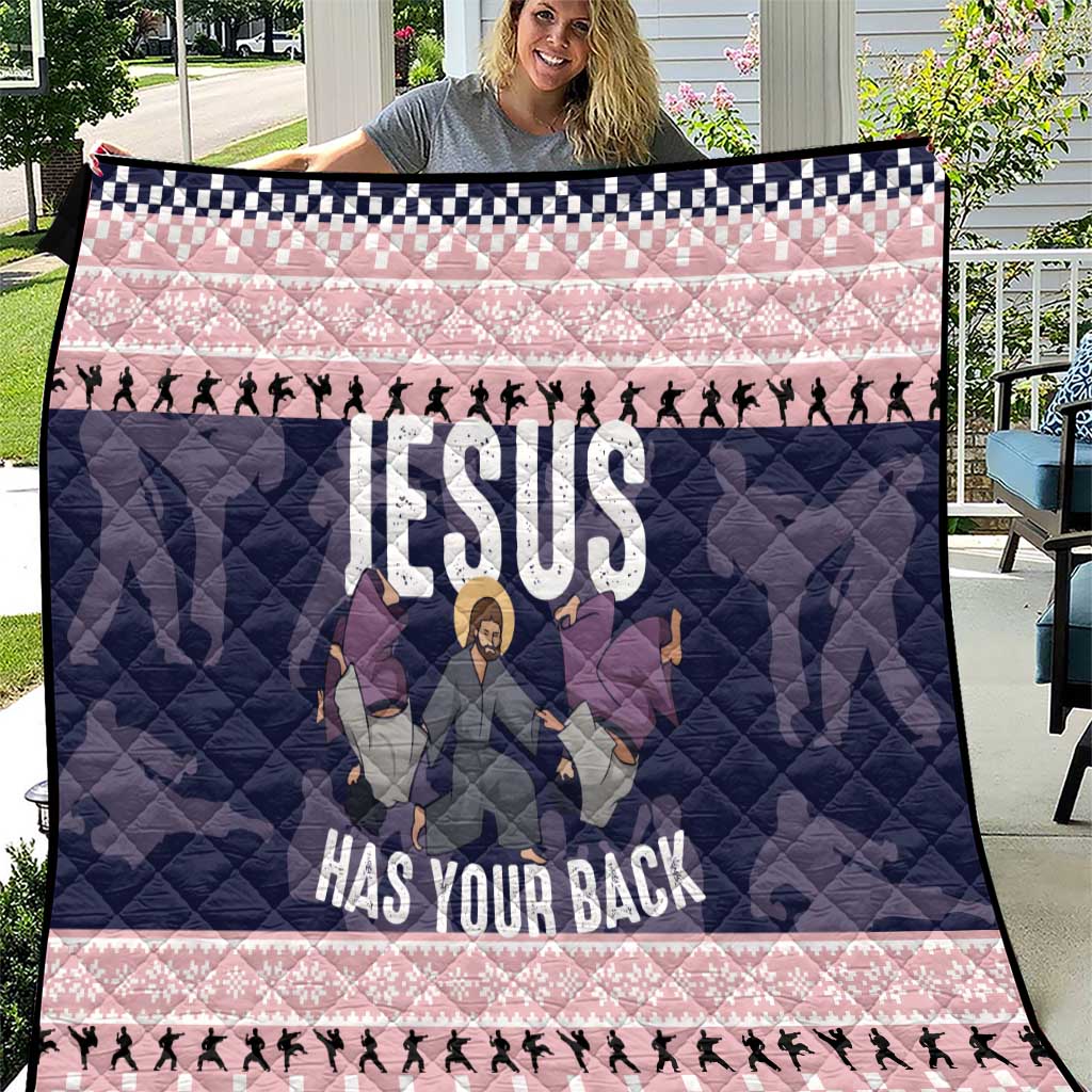 Jesus Has Your Back Jiu Jitsu Christmas Quilt Funny Xmas Holiday Patterns - Wonder Print Shop