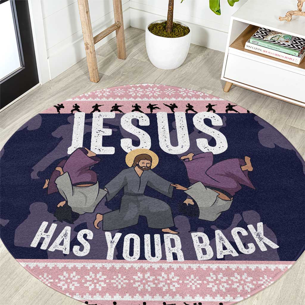 Jesus Has Your Back Jiu Jitsu Christmas Round Carpet Funny Xmas Holiday Patterns - Wonder Print Shop