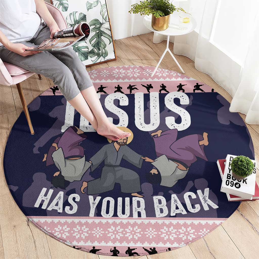 Jesus Has Your Back Jiu Jitsu Christmas Round Carpet Funny Xmas Holiday Patterns - Wonder Print Shop