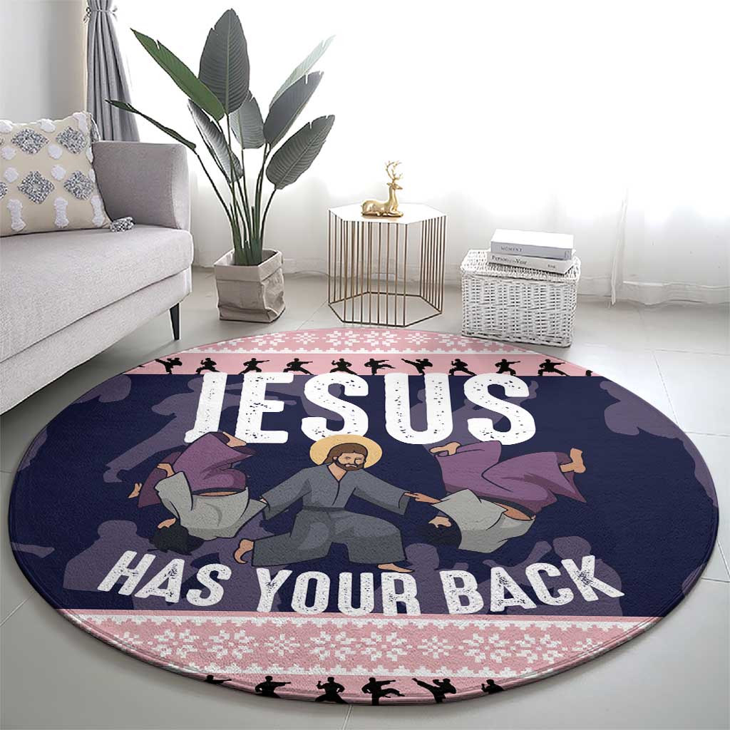 Jesus Has Your Back Jiu Jitsu Christmas Round Carpet Funny Xmas Holiday Patterns - Wonder Print Shop