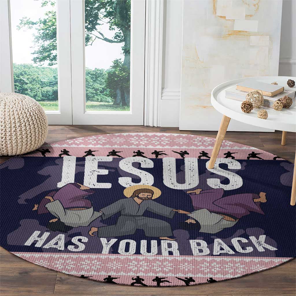 Jesus Has Your Back Jiu Jitsu Christmas Round Carpet Funny Xmas Holiday Patterns - Wonder Print Shop