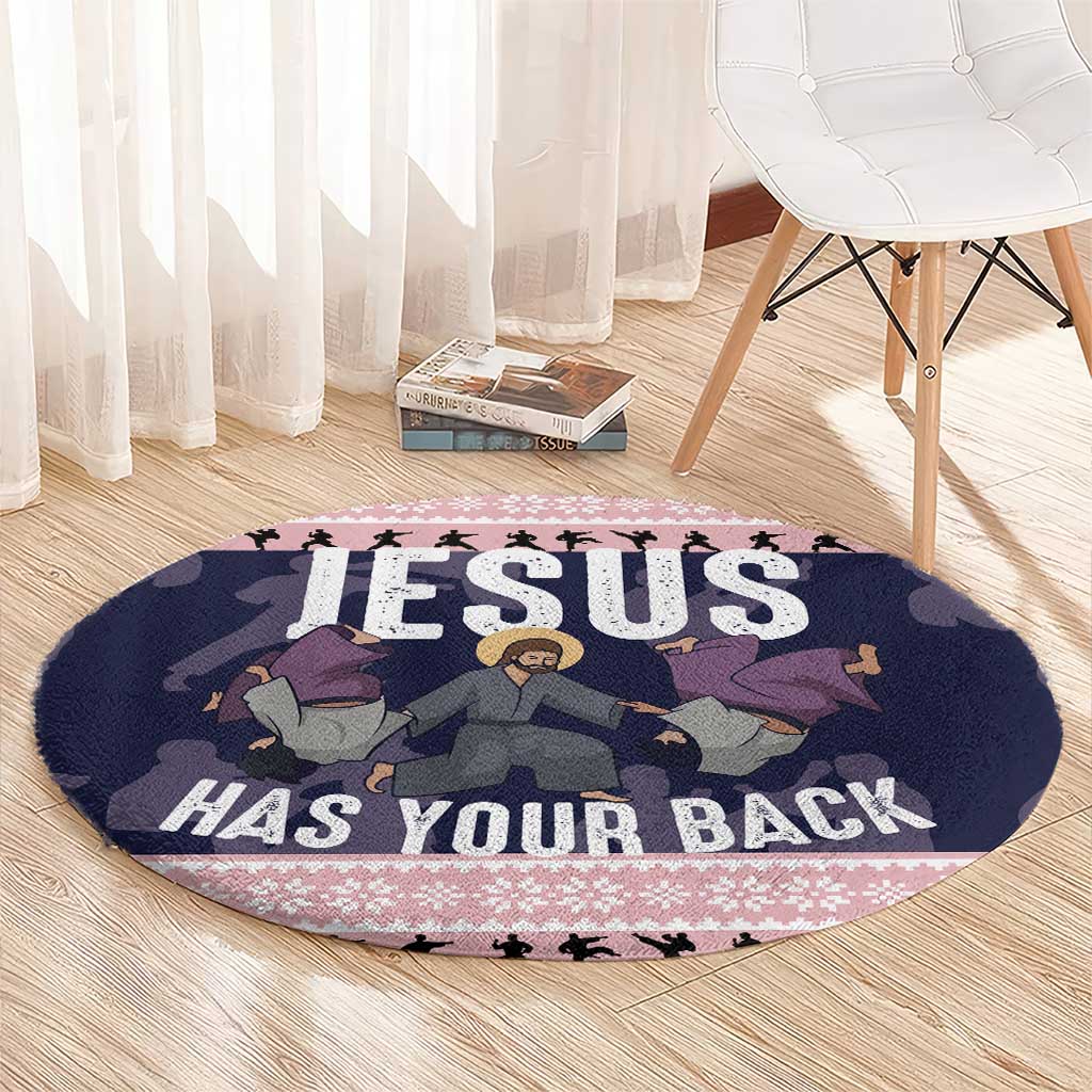 Jesus Has Your Back Jiu Jitsu Christmas Round Carpet Funny Xmas Holiday Patterns - Wonder Print Shop
