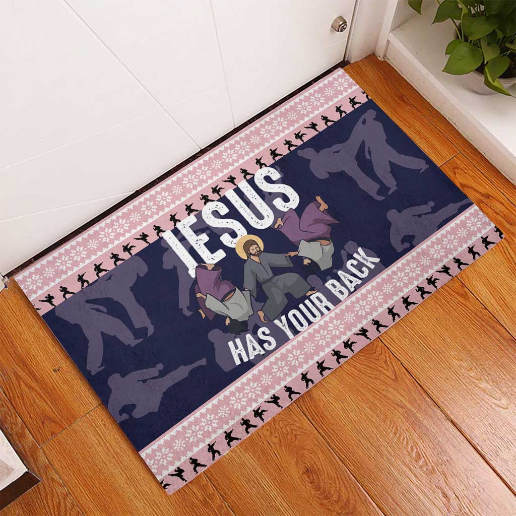 Jesus Has Your Back Jiu Jitsu Christmas Rubber Doormat Funny Xmas Holiday Patterns - Wonder Print Shop