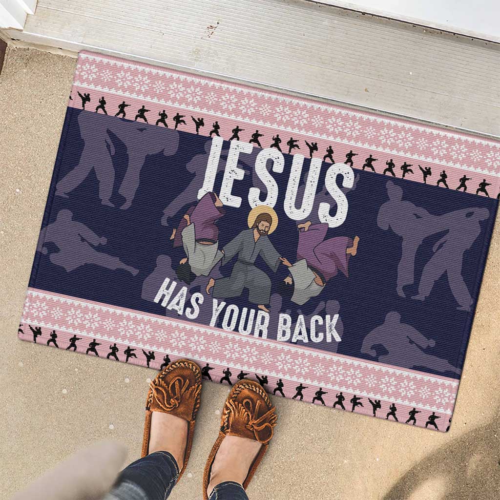 Jesus Has Your Back Jiu Jitsu Christmas Rubber Doormat Funny Xmas Holiday Patterns - Wonder Print Shop