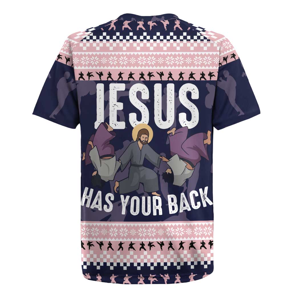Jesus Has Your Back Jiu Jitsu Christmas Rugby Jersey Funny Xmas Holiday Patterns - Wonder Print Shop