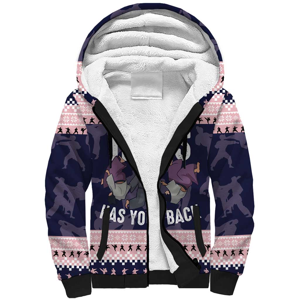 Jesus Has Your Back Jiu Jitsu Christmas Sherpa Hoodie Funny Xmas Holiday Patterns - Wonder Print Shop