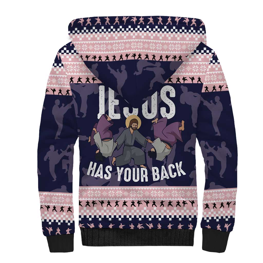 Jesus Has Your Back Jiu Jitsu Christmas Sherpa Hoodie Funny Xmas Holiday Patterns - Wonder Print Shop