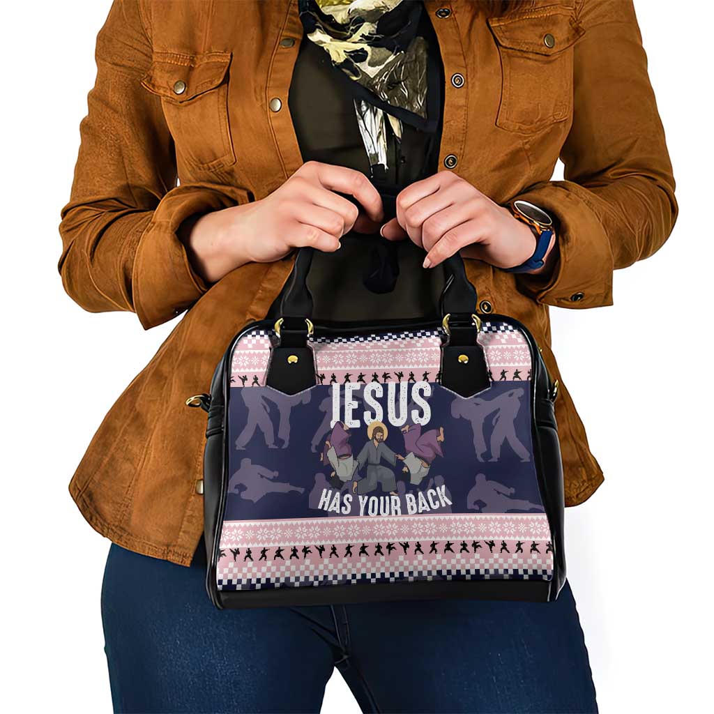 Jesus Has Your Back Jiu Jitsu Christmas Shoulder Handbag Funny Xmas Holiday Patterns - Wonder Print Shop