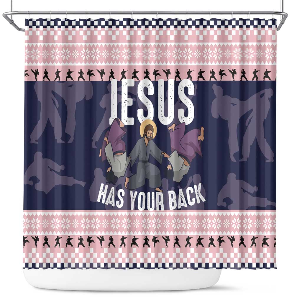 Jesus Has Your Back Jiu Jitsu Christmas Shower Curtain Funny Xmas Holiday Patterns - Wonder Print Shop