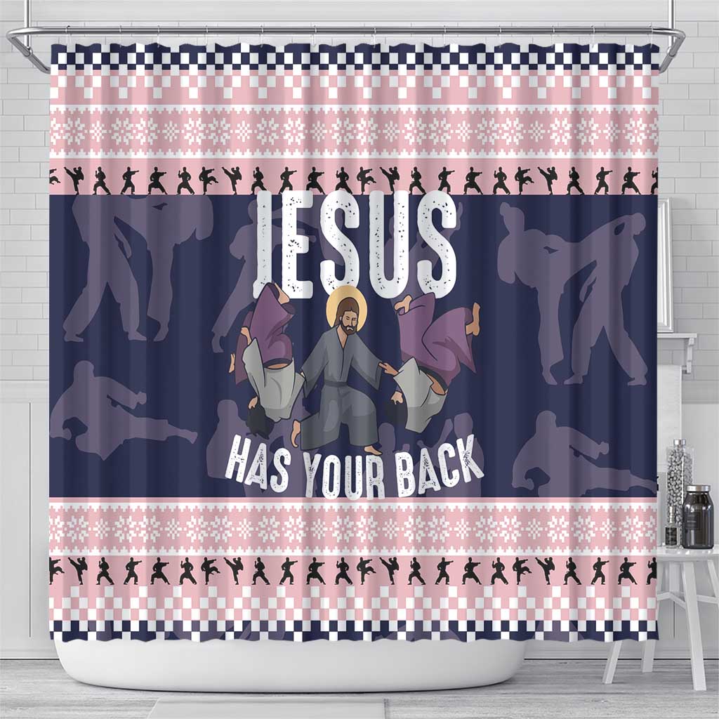 Jesus Has Your Back Jiu Jitsu Christmas Shower Curtain Funny Xmas Holiday Patterns - Wonder Print Shop