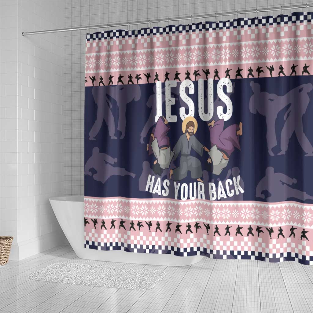 Jesus Has Your Back Jiu Jitsu Christmas Shower Curtain Funny Xmas Holiday Patterns - Wonder Print Shop