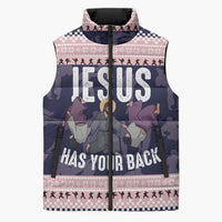 Jesus Has Your Back Jiu Jitsu Christmas Sleeveless Puffer Jacket Funny Xmas Holiday Patterns - Wonder Print Shop
