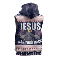 Jesus Has Your Back Jiu Jitsu Christmas Sleeveless Zip Hoodie Funny Xmas Holiday Patterns - Wonder Print Shop