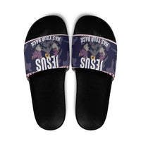 Jesus Has Your Back Jiu Jitsu Christmas Slide Sandals Funny Xmas Holiday Patterns - Wonder Print Shop