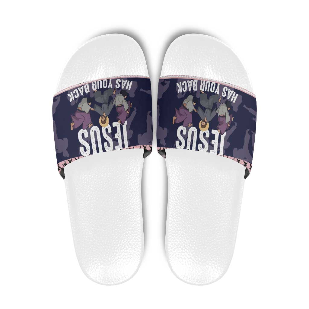 Jesus Has Your Back Jiu Jitsu Christmas Slide Sandals Funny Xmas Holiday Patterns - Wonder Print Shop