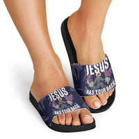Jesus Has Your Back Jiu Jitsu Christmas Slide Sandals Funny Xmas Holiday Patterns - Wonder Print Shop