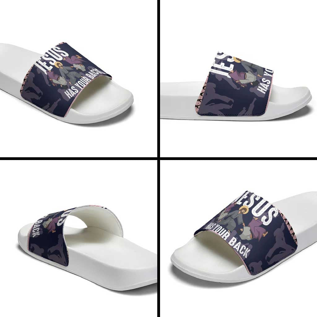 Jesus Has Your Back Jiu Jitsu Christmas Slide Sandals Funny Xmas Holiday Patterns - Wonder Print Shop