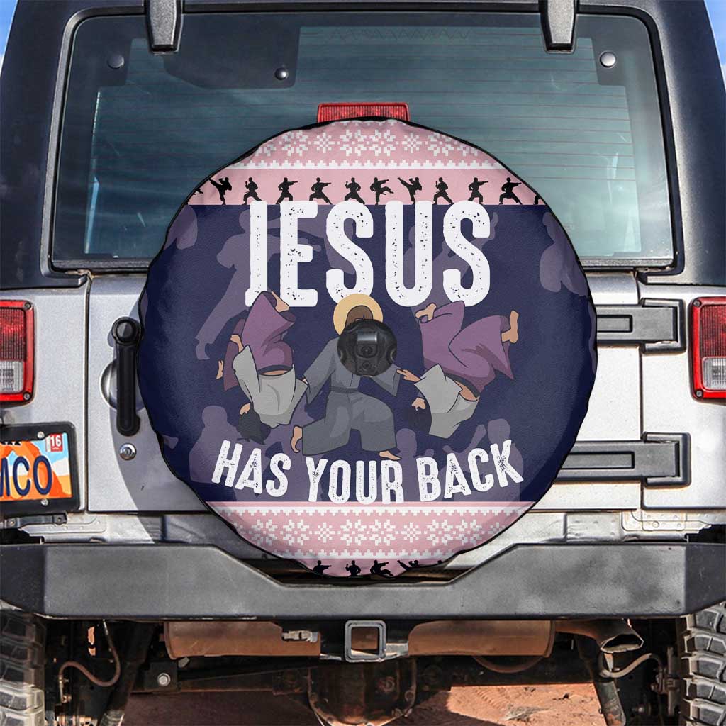 Jesus Has Your Back Jiu Jitsu Christmas Spare Tire Cover Funny Xmas Holiday Patterns - Wonder Print Shop