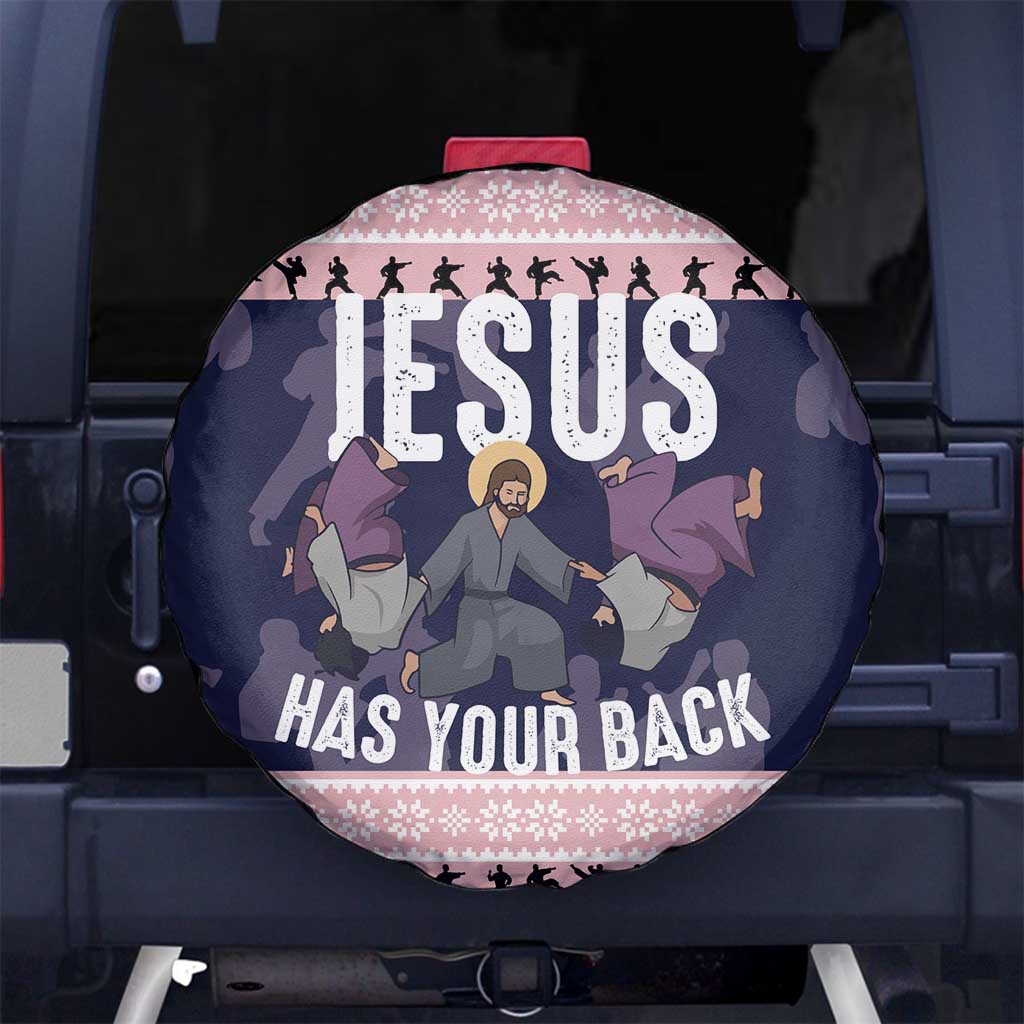 Jesus Has Your Back Jiu Jitsu Christmas Spare Tire Cover Funny Xmas Holiday Patterns - Wonder Print Shop