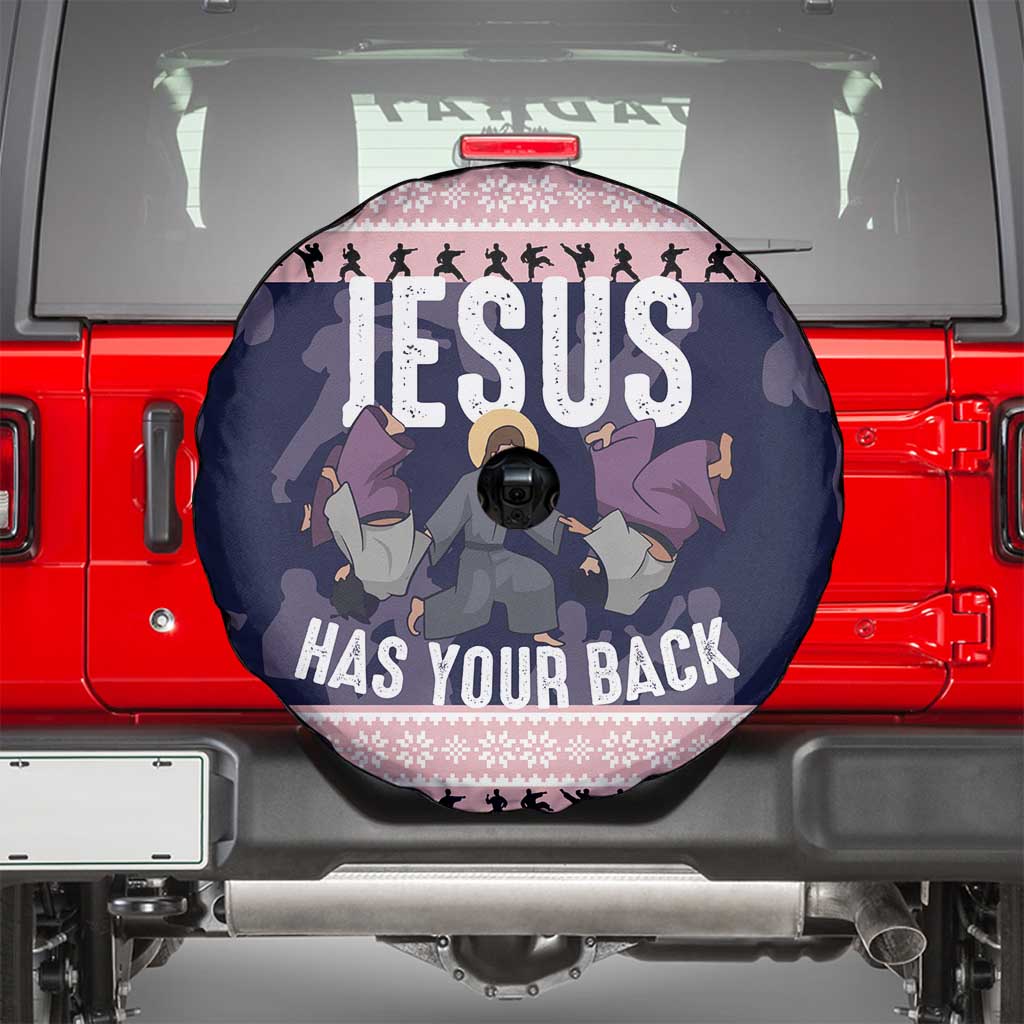 Jesus Has Your Back Jiu Jitsu Christmas Spare Tire Cover Funny Xmas Holiday Patterns - Wonder Print Shop