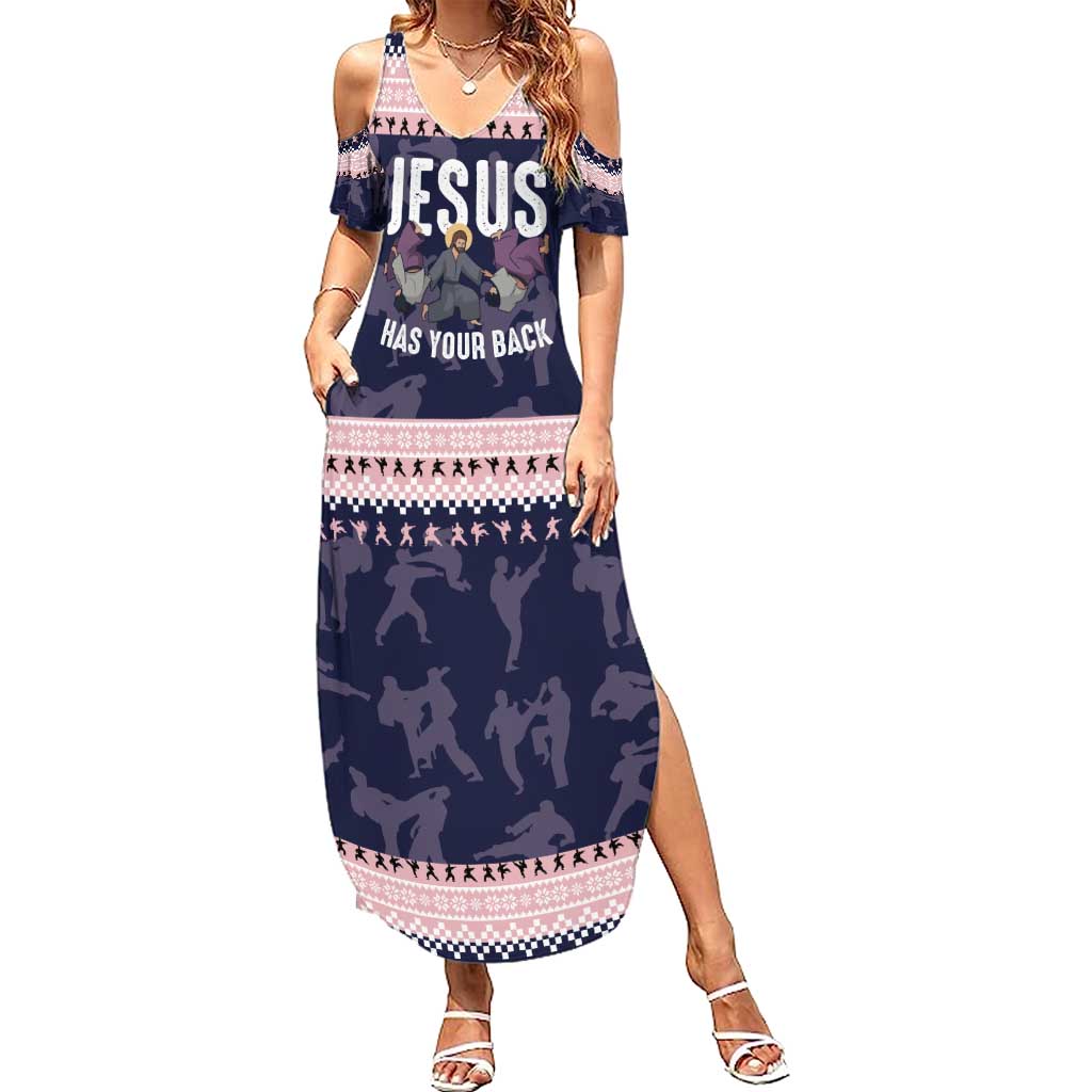 Jesus Has Your Back Jiu Jitsu Christmas Summer Maxi Dress Funny Xmas Holiday Patterns - Wonder Print Shop