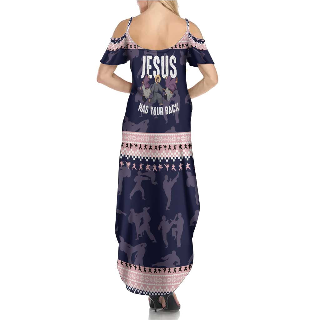 Jesus Has Your Back Jiu Jitsu Christmas Summer Maxi Dress Funny Xmas Holiday Patterns - Wonder Print Shop
