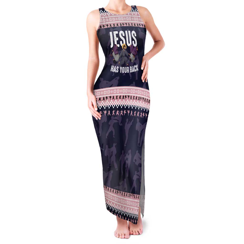 Jesus Has Your Back Jiu Jitsu Christmas Tank Maxi Dress Funny Xmas Holiday Patterns - Wonder Print Shop