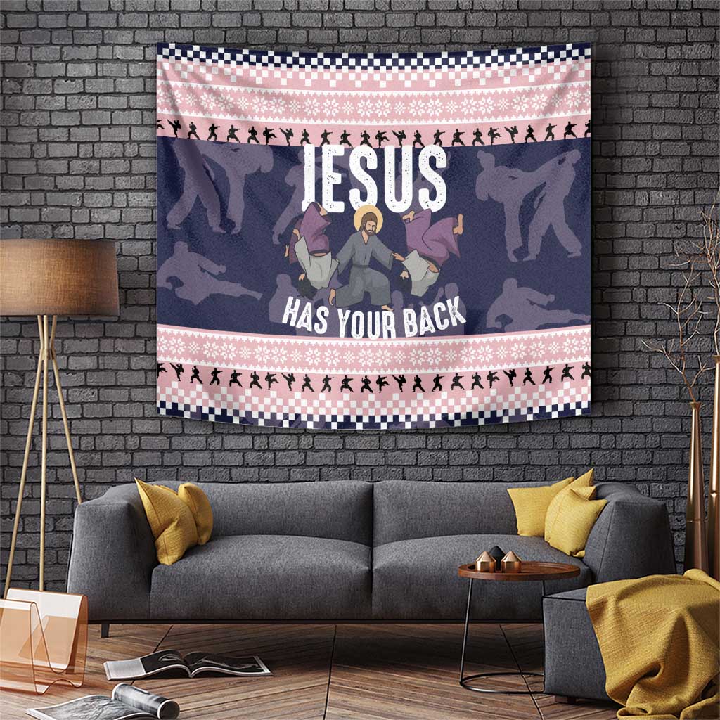 Jesus Has Your Back Jiu Jitsu Christmas Tapestry Funny Xmas Holiday Patterns - Wonder Print Shop