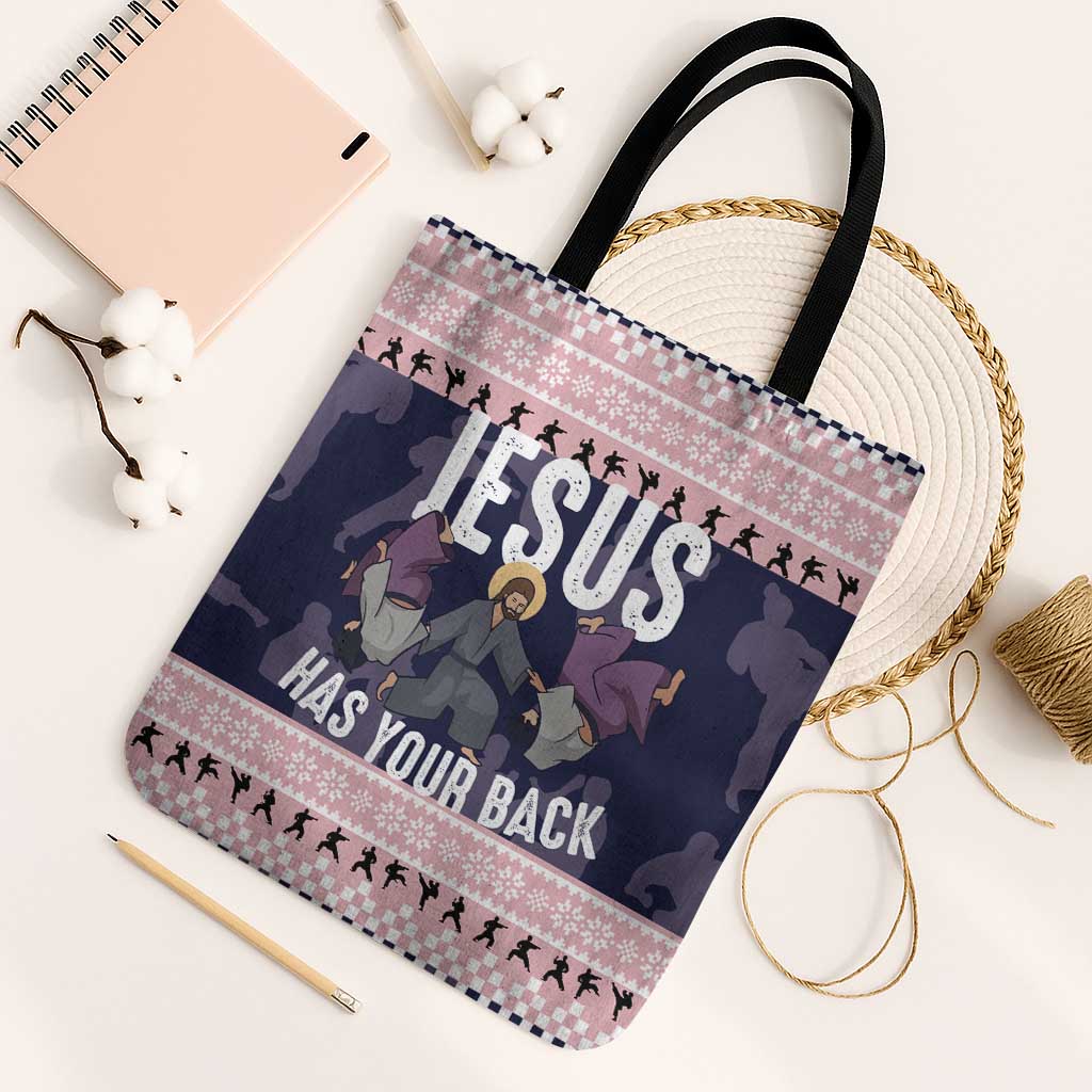 Jesus Has Your Back Jiu Jitsu Christmas Tote Bag Funny Xmas Holiday Patterns - Wonder Print Shop