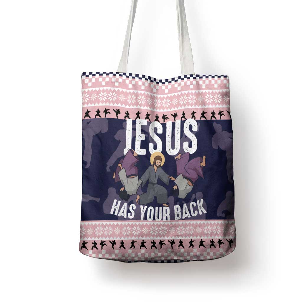 Jesus Has Your Back Jiu Jitsu Christmas Tote Bag Funny Xmas Holiday Patterns - Wonder Print Shop