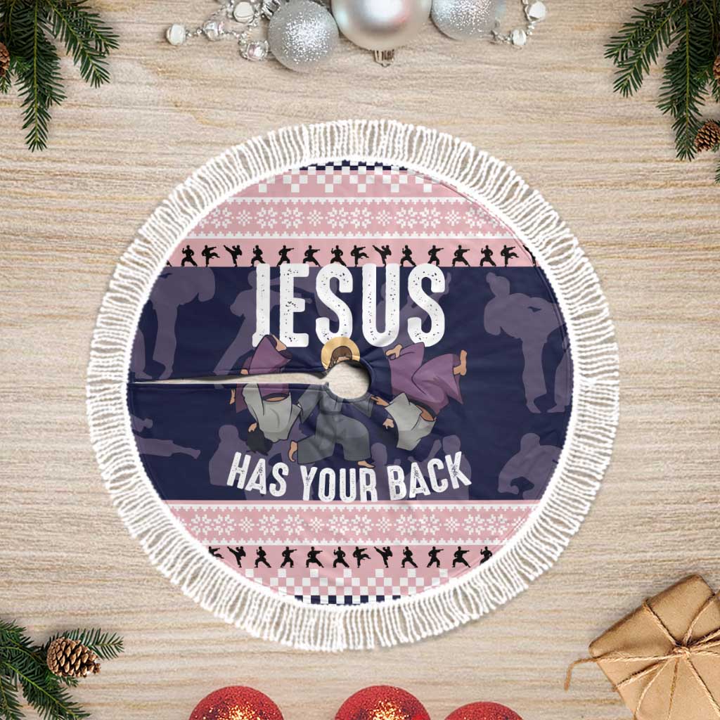Jesus Has Your Back Jiu Jitsu Christmas Tree Skirt Funny Xmas Holiday Patterns - Wonder Print Shop