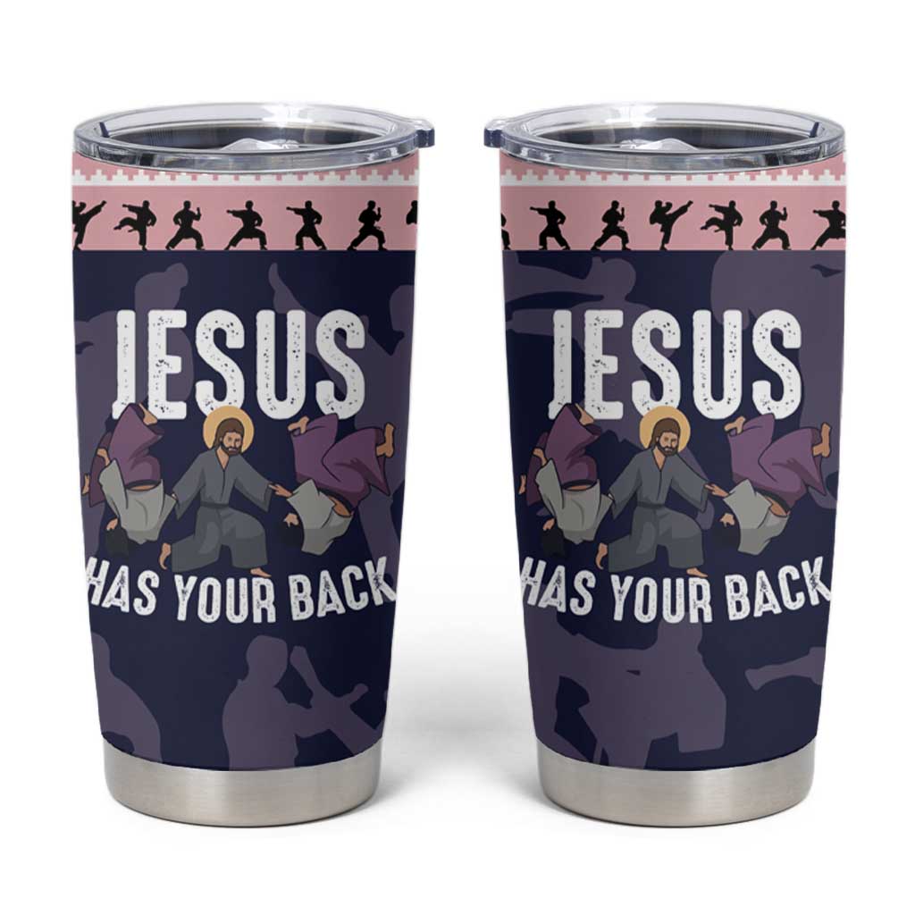 Jesus Has Your Back Jiu Jitsu Christmas Tumbler Cup Funny Xmas Holiday Patterns - Wonder Print Shop