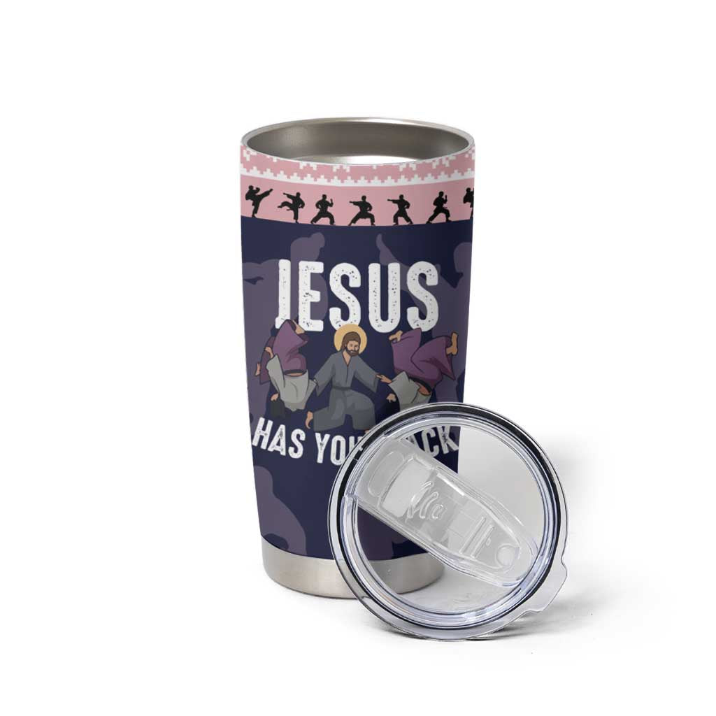 Jesus Has Your Back Jiu Jitsu Christmas Tumbler Cup Funny Xmas Holiday Patterns - Wonder Print Shop