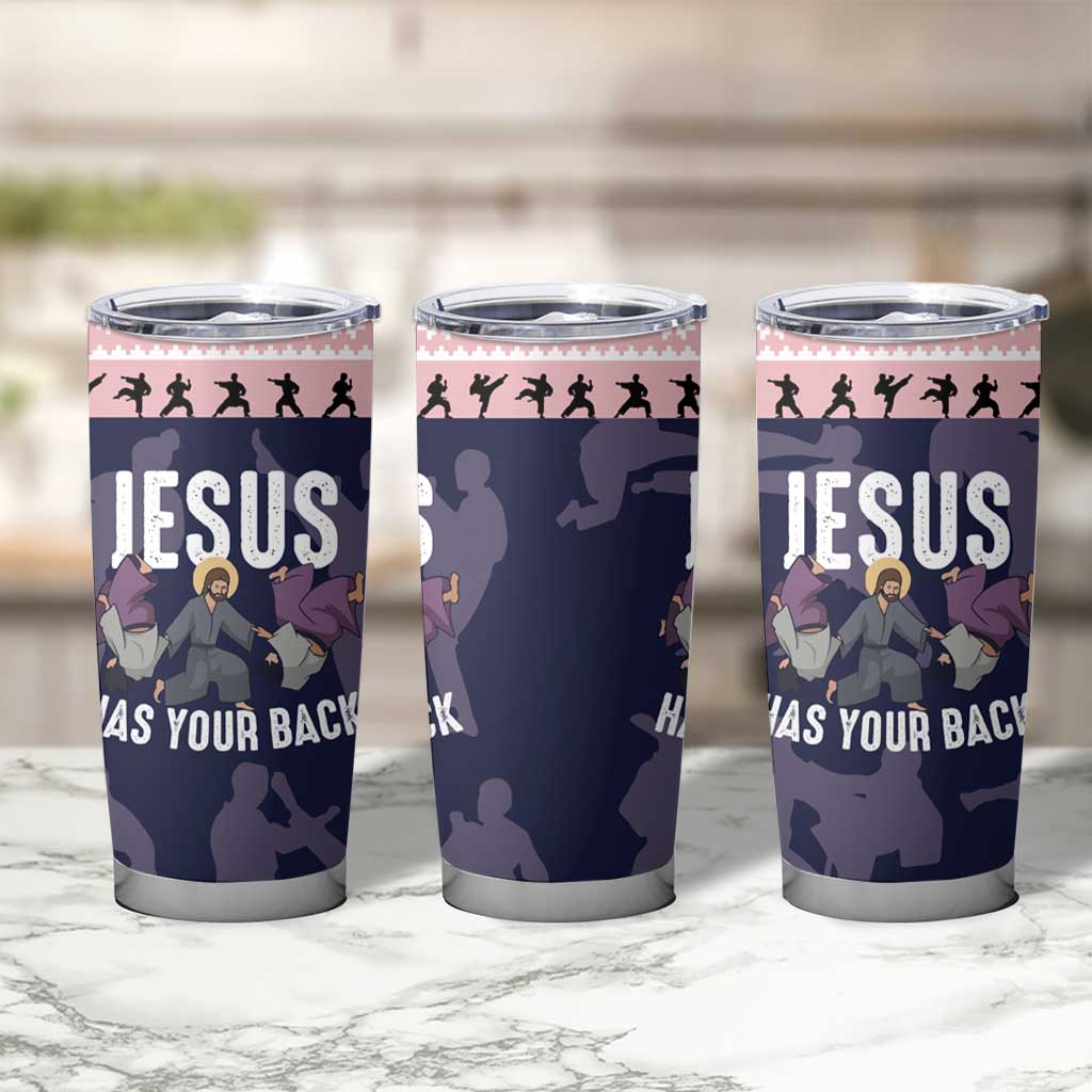 Jesus Has Your Back Jiu Jitsu Christmas Tumbler Cup Funny Xmas Holiday Patterns - Wonder Print Shop