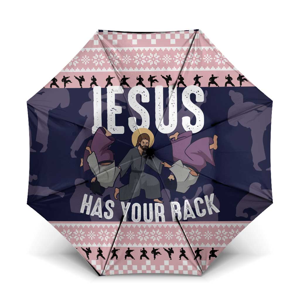Jesus Has Your Back Jiu Jitsu Christmas Umbrella Funny Xmas Holiday Patterns - Wonder Print Shop