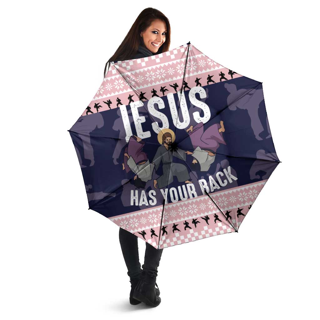 Jesus Has Your Back Jiu Jitsu Christmas Umbrella Funny Xmas Holiday Patterns - Wonder Print Shop