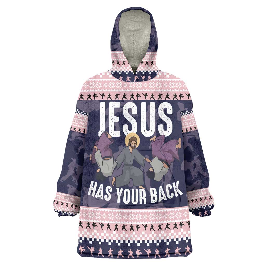 Jesus Has Your Back Jiu Jitsu Christmas Wearable Blanket Hoodie Funny Xmas Holiday Patterns - Wonder Print Shop