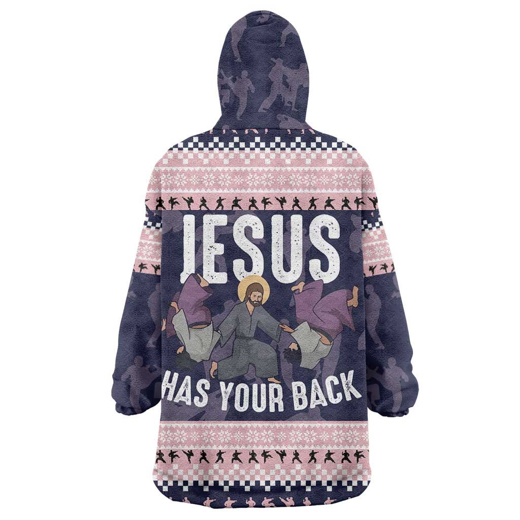 Jesus Has Your Back Jiu Jitsu Christmas Wearable Blanket Hoodie Funny Xmas Holiday Patterns - Wonder Print Shop