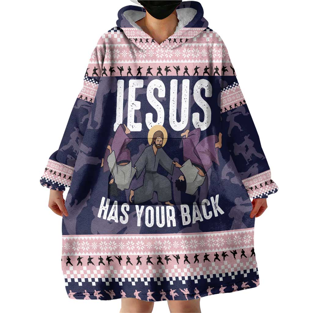 Jesus Has Your Back Jiu Jitsu Christmas Wearable Blanket Hoodie Funny Xmas Holiday Patterns - Wonder Print Shop