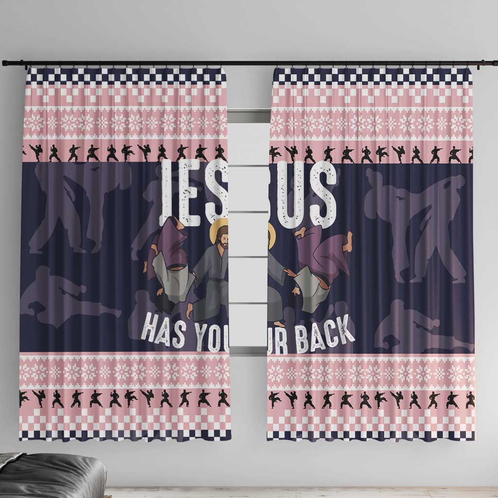 Jesus Has Your Back Jiu Jitsu Christmas Window Curtain Funny Xmas Holiday Patterns - Wonder Print Shop